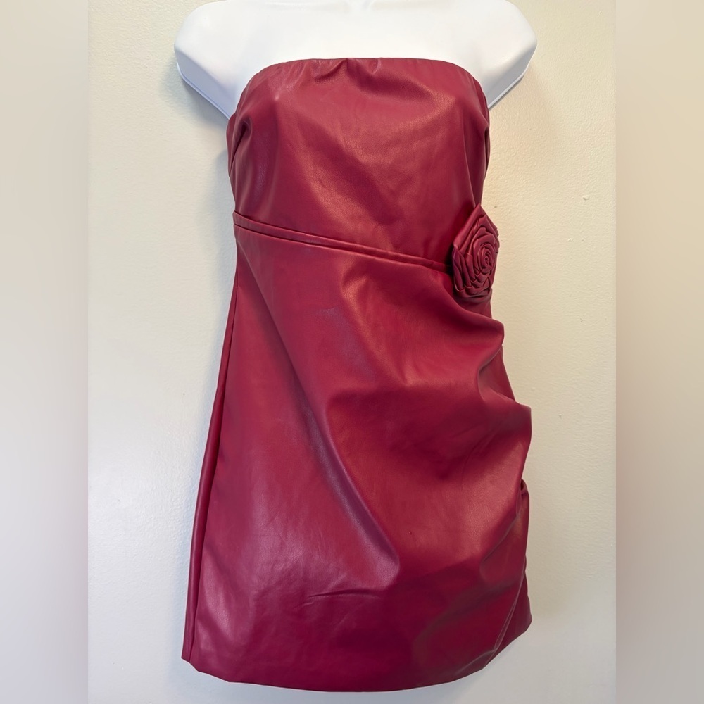 Forever 21 Strapless Rose Detail Dress - Deep Red